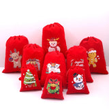 5Pcs 9x12cm Christmas Velvet Gift Bags Drawstring Pouch Xmas Candy Favor Bag