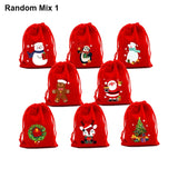 5Pcs 9x12cm Christmas Velvet Gift Bags Drawstring Pouch Xmas Candy Favor Bag