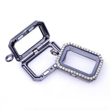 5Pcs Alloy Rectangle Glass Memory Locket Charm Pendant Necklace for Men Women