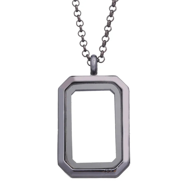 5Pcs Alloy Rectangle Glass Memory Locket Charm Pendant Necklace for Men Women