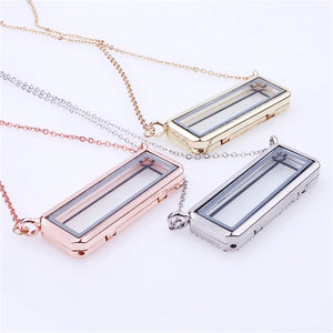 5Pcs Alloy Rectangle Necklace Glass Memory Charm Locket Pendant