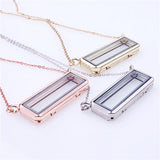 5Pcs Alloy Rectangle Necklace Glass Memory Charm Locket Pendant