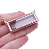 5Pcs Alloy Rectangle Necklace Glass Memory Charm Locket Pendant