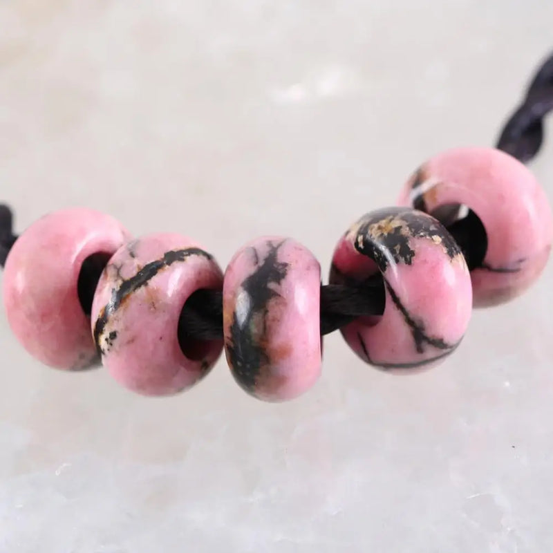 5Pcs Natural Stone Pink Rhodonite 14mm Big Hole Beads for DIY Jewelry Making