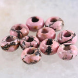 5Pcs Natural Stone Pink Rhodonite 14mm Big Hole Beads for DIY Jewelry Making