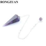 5Pcs Natural Healing Gem Stone Pyramid Hexagonal Pendulum Chain Pendant