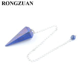 5Pcs Natural Healing Gem Stone Pyramid Hexagonal Pendulum Chain Pendant