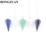 5Pcs Natural Healing Gem Stone Pyramid Hexagonal Pendulum Chain Pendant