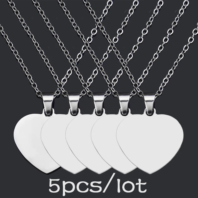 5Pcs Heart Pendant Necklace Jewelry Making Supplies Stainless Steel