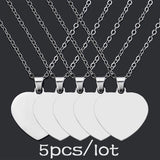 5Pcs Heart Pendant Necklace Jewelry Making Supplies Stainless Steel