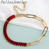 5Pcs Cubic Zirconia Chain Bracelet, Geometric Adjustable Tennis Women Bracelet