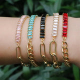 5Pcs Cubic Zirconia Chain Bracelet, Geometric Adjustable Tennis Women Bracelet