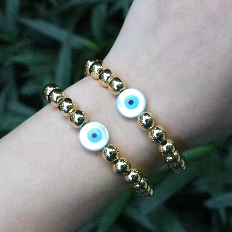 5Pcs Eye Bracelet Mother of Pearl Beaded Charm Bracelets Dainty