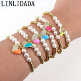 5Pcs Bohemia Cz Heart Enamel Bracelets Adjustable Bangle