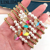 5Pcs Bohemia Cz Heart Enamel Bracelets Adjustable Bangle