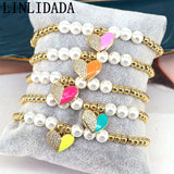 5Pcs Bohemia Cz Heart Enamel Bracelets Adjustable Bangle
