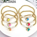 5Pcs Bohemia Cz Heart Enamel Bracelets Adjustable Bangle