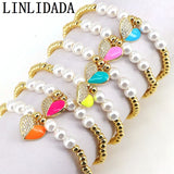 5Pcs Bohemia Cz Heart Enamel Bracelets Adjustable Bangle