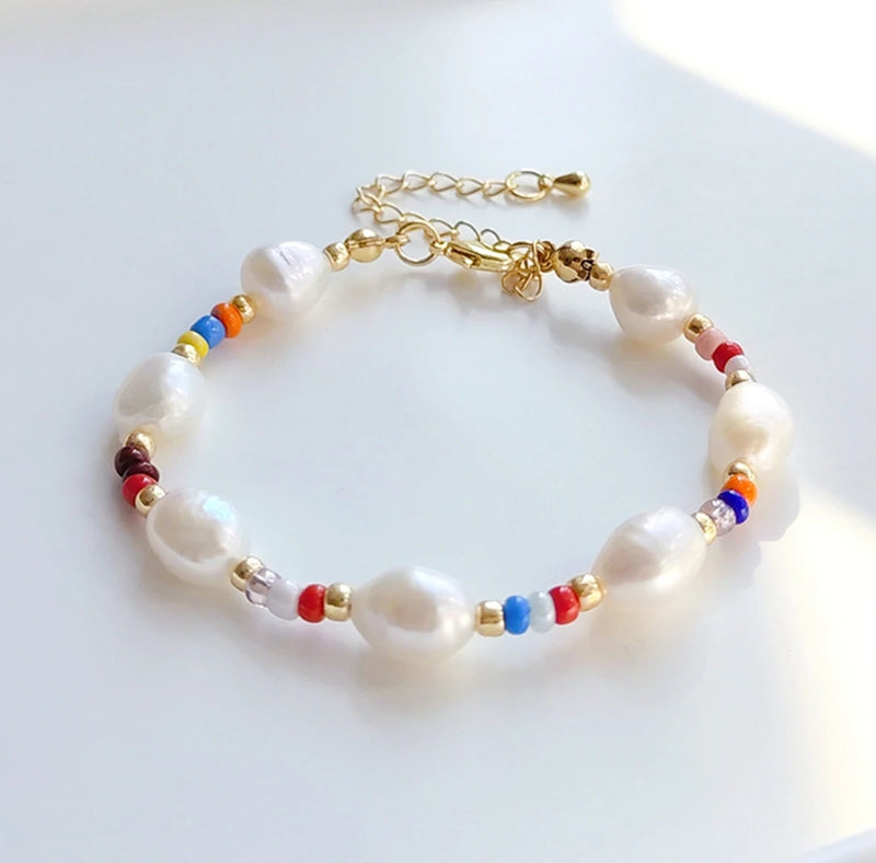 5Pcs Boho Beads Charm Bracelets Natural Freshwater Pearl Jewelry Gift Women