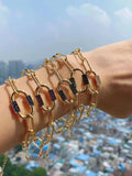 Boho Copper Oval Charms Chain Link Bracelet for Women