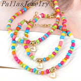 Boho Rainbow Bracelet Colorful Beads Ladies Jewellery Heart Bracelet