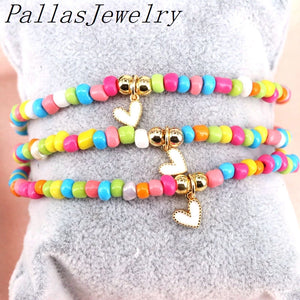 Boho Rainbow Bracelet Colorful Beads Ladies Jewellery Heart Bracelet