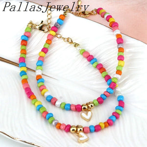 Boho Rainbow Bracelet Colorful Beads Ladies Jewellery Heart Bracelet
