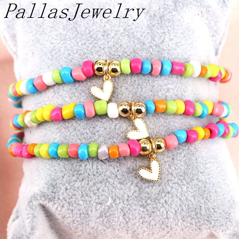 Boho Rainbow Bracelet Colorful Beads Ladies Jewellery Heart Bracelet