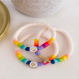 Boho Rainbow Bracelet Heart Star Charm Polymer Clay Beaded Christian Cross