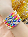 Boho Rainbow Bracelet Heart Star Charm Polymer Clay Beaded Christian Cross