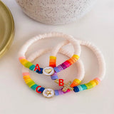 Boho Rainbow Bracelet Heart Star Charm Polymer Clay Beaded Christian Cross