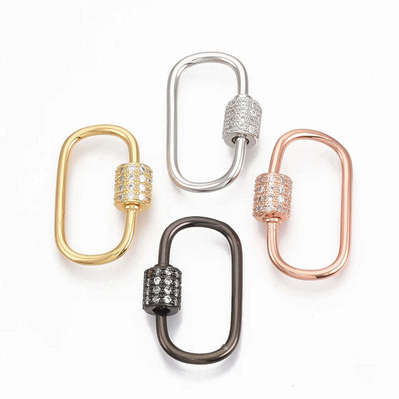 5Pcs Brass Clear CZ Screw Carabiner Lock Charms Oval Clasps DIY Necklaces
