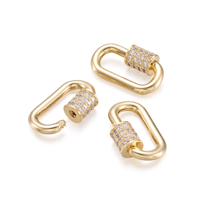 5Pcs CZ Carabiner Oval Lock Charms For DIY Necklaces Making 17.1x10.5x2mm