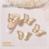 5Pcs Butterfly 3D Nail Art Charm Gold/Silver Zircon DIY Decoration