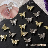 5Pcs Butterfly 3D Nail Art Charm Gold/Silver Zircon DIY Decoration