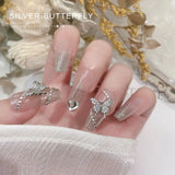 5Pcs Butterfly 3D Nail Art Charm Gold/Silver Zircon DIY Decoration