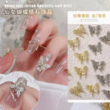 5Pcs Butterfly 3D Nail Art Charm Gold/Silver Zircon DIY Decoration