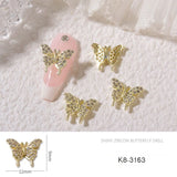5Pcs Butterfly 3D Nail Art Charm Gold/Silver Zircon DIY Decoration