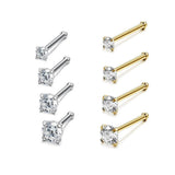 5Pcs CZ Crystal Nose Studs Rings Bone Shape Nostril Piercings 20g