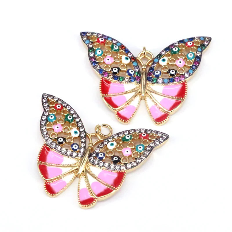 5Pcs CZ Micro Pave Butterfly Pendants DIY Jewelry Charms for Necklace