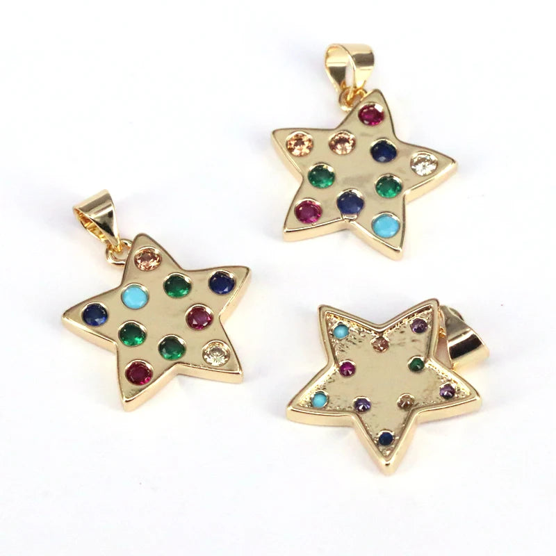 5Pcs CZ Micro Pave Star Charms Pendants Colorful Zirconia for Jewelry