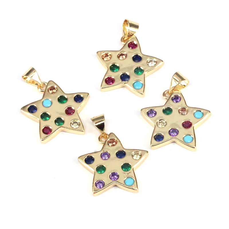 5Pcs CZ Micro Pave Star Charms Pendants Colorful Zirconia for Jewelry