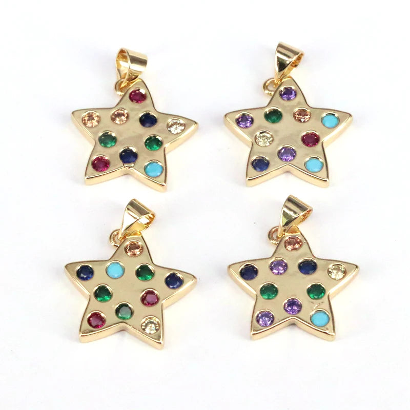 5Pcs CZ Micro Pave Star Charms Pendants Colorful Zirconia for Jewelry
