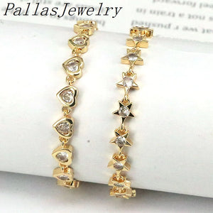 5Pcs CZ Star Heart Charm Link Chain Geometric CZ Bracelets