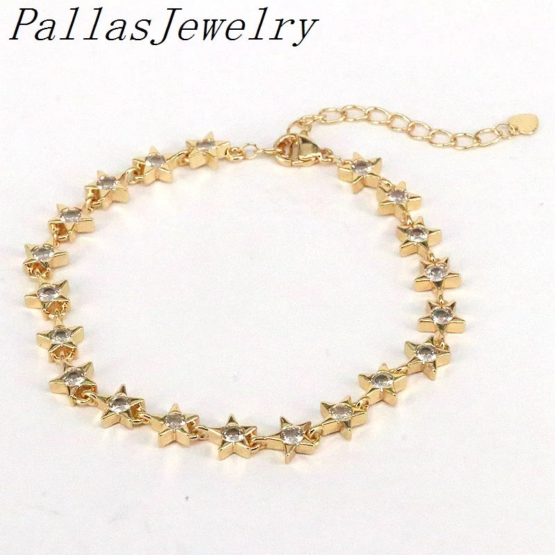 5Pcs CZ Star Heart Charm Link Chain Geometric CZ Bracelets