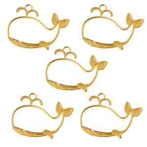 5Pcs Cartoon Whale Metal Frame Pendant UV Resin Jewelry DIY