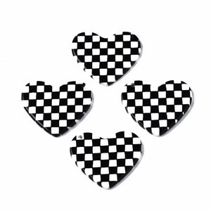 5Pcs Heart Shape Charms Grid Plaid Pendants for DIY Jewelry Making