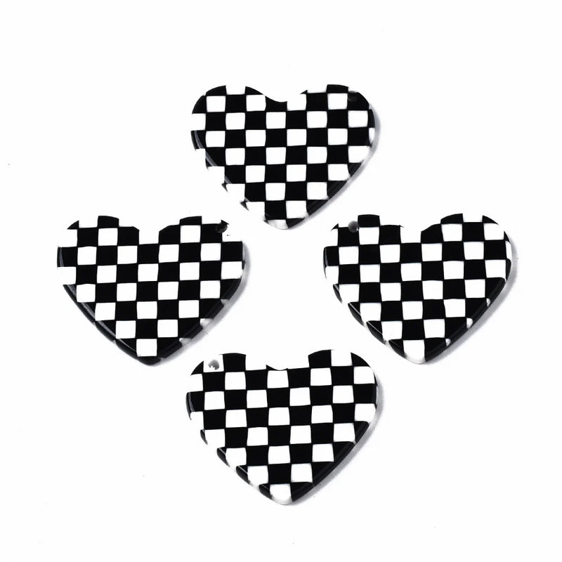 5Pcs Heart Shape Charms Grid Plaid Pendants for DIY Jewelry Making