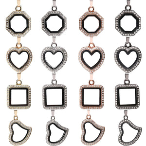 5Pcs Charm Heart,Squre Glass Living Memory Locket Pendant Craft Jewelry Making