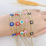 Rainbow Evil Eyes Charm CZ Tennis Bracelet Adjustable